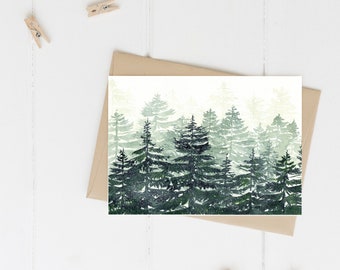 Snowy Pine Scape - 4"x6" - Individual - Greeting Card - Gifts - Nature Art - Pine Trees - Winter - Seasonal - Snow Card - Wintertime Card
