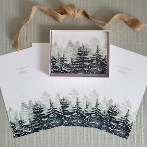 Confezione da 4 Snow Pine Scape - Cartoline - 4"x6" - Confezione di biglietti d'auguri - Regali - Arte della natura - Alberi di pino - Inverno - Stagionale - Neve - Confezione regalo - Amore