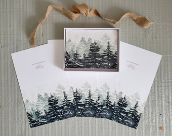 Snow Pine Scape 4 Pack - Cards - 4"x6" - Greeting Card Pack - Gifts - Nature Art - Pine Trees - Winter - Seasonal - Snow - Gift Pack - Love