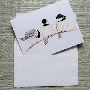 Chickadees Three Greeting Cards Gifts 4x6 Bird Cards Thinking of You Missing You Friendships Family of three Love image 3