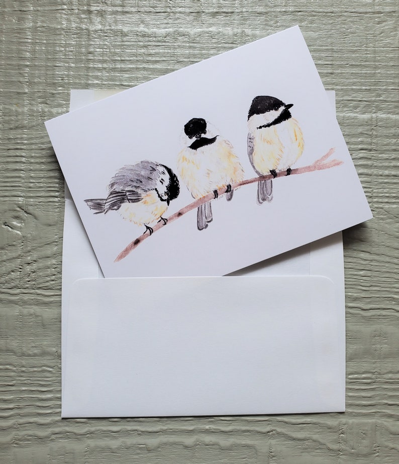 Chickadees Three Greeting Cards Gifts 4x6 Bird Cards Thinking of You Missing You Friendships Family of three Love image 3