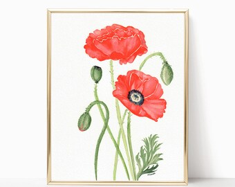 Red Poppies - Prints - 8"x10" - Various Sizes - Wall Art - Gifts for her - Poppy Flowers - Gardening Love  - Flower Art  - Made to Order