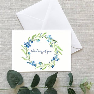 Thinking Of You Forget Me Not Flower Wreath - Cartes de vœux - Cadeaux - 4"x6 » - Cadeaux pour elle - Carte de l’Amitié - Fleurs - Amour -Vous manquer