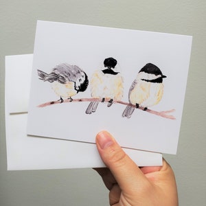 Chickadees Three Greeting Cards Gifts 4x6 Bird Cards Thinking of You Missing You Friendships Family of three Love image 2