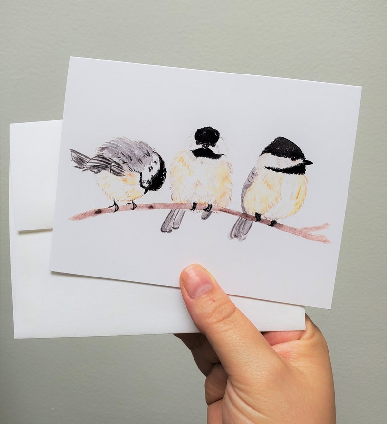 Chickadees Three Greeting Cards Gifts 4x6 Bird Cards Thinking of You Missing You Friendships Family of three Love image 2