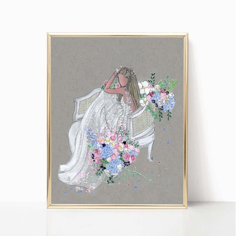 Flowers Galia Bride Prints 8x10 Various Sizes Wall Art Bridal Illustration Wedding Art Gifts for Bride Wedding Gown Bride image 2