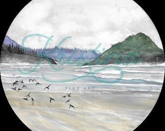 Take Flight - Birch Wood - Panel Canvas - Tofino - Ocean Art - Watercolor Painting - Pacific West - Beach - Sandpipers - Coastal - ORIGINAL