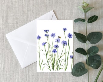 Cornflowers - Greeting Card - Gifts - 4"x6" - Individual Card - Floral Card - Thank You Card - Mauve Flowers - Encouragement - Love - Wild