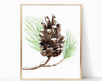 Snow Pine Cone  - 8"x10" - Various Sizes - Wall Art - Gifts - Nature Lovers - Winter Art - Hygge - Snow -Home Decor -Pine Tree -Pine Needles