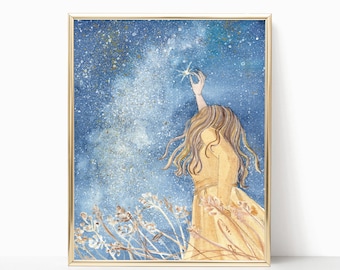 A Favorite Star in the Heavens - 8"x10" - Various Sizes - Wall Art - Gifts for Her - Gifts for Girls  - Tweens - Dreamer - Starry Sky Art
