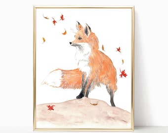 Fox in the Fall - 8"x10" - Various Sizes - Wall Art - Gifts - Kids Decor - Nursery Decor - Nature Art - Woodlands Animal - Fox Art -Fox Love