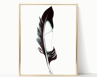 Magpie Feather - THE ORIGINAL - 9"x12" - Wall Art - Gifts for her - Birds - Animals - Birds of a Feather - Nature Art - Soft - Home Decor