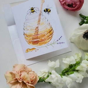 Honey Pot and Bees Note Cards 4x6 Individual Greeting Card Gifts For Her Gifts For Him Honey Bees Love Anniversary Bee image 4