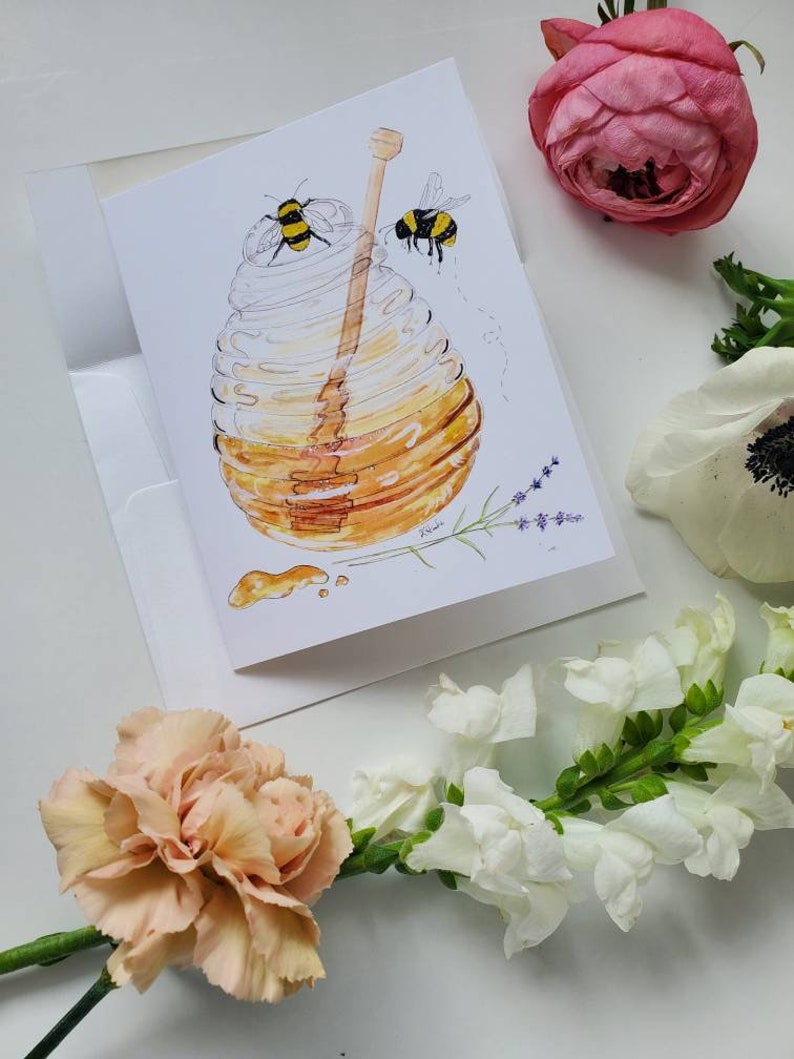 Honey Pot and Bees Note Cards 4x6 Individual Greeting Card Gifts For Her Gifts For Him Honey Bees Love Anniversary Bee image 4