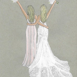 Blossom & Belle Bridal Bridesmaids Various Sizes Wall Art Bridal Illustration Contact for Custom Maid of Honor and Bride Gifts image 4