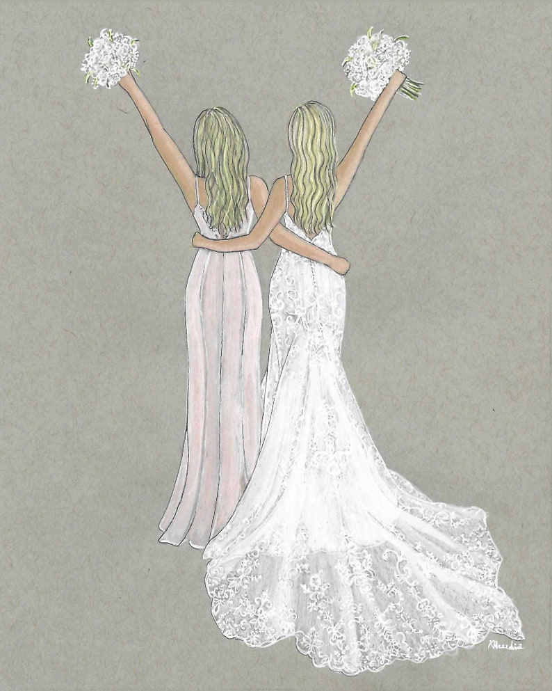 Blossom & Belle Bridal Bridesmaids Various Sizes Wall Art Bridal Illustration Contact for Custom Maid of Honor and Bride Gifts image 4