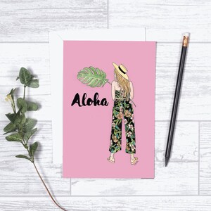 Aloha - Note Card - 4"x6" - Individual Card - Greeting Card - Gifts For Her - Hawaiian Card - Thinking of You - Just Because - Love - Pink