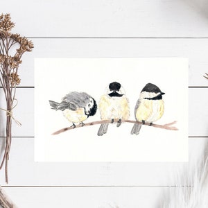 Chickadees Three Greeting Cards Gifts 4x6 Bird Cards Thinking of You Missing You Friendships Family of three Love image 5