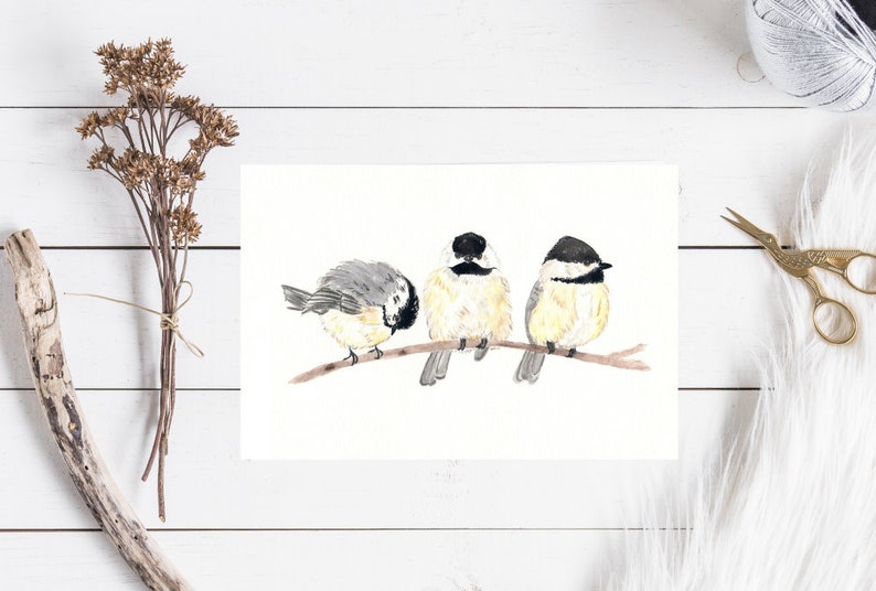 Chickadees Three Greeting Cards Gifts 4x6 Bird Cards Thinking of You Missing You Friendships Family of three Love image 5