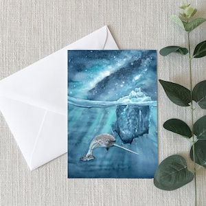 Narwhal Blues Card - Biglietto d'auguri - 4"x6" - Biglietto individuale - Regali -Nature Card - Pensare a te - Amore - Animali artici - Amanti del Narvalo
