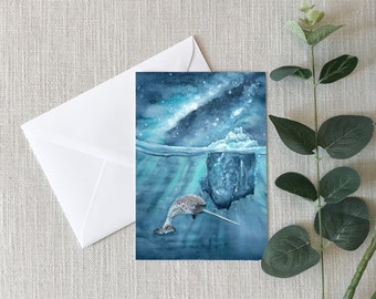 Narwhal Blues Card - Greeting Card - 4"x6" - Individual Card - Gifts -Nature Card - Thinking of You - Love - Arctic Animals - Narwhal Lovers