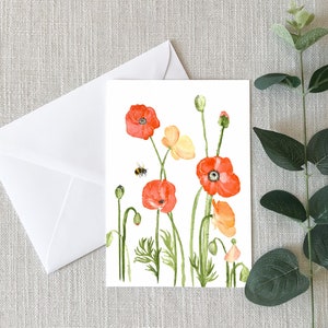 Coquelicots rouges et pêches - Carte de voeux - 4"x6" - Carte individuelle - Cadeaux pour elle - Carte florale - Je pense à toi - Juste parce que - Carte coquelicot