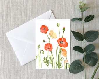 Red & Peach Poppies - Greeting Card - 4"x6" - Individual Card - Gifts For Her - Floral Card - Thinking of You - Just Because - Poppy Card