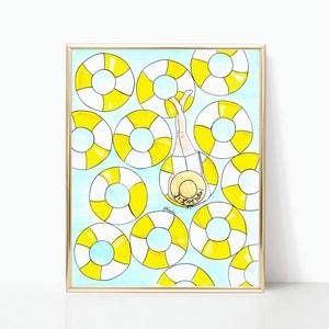 Dressed in Yellow She Says Hello - THE ORIGINAL - 9&quot;x12&quot; - Wall Art - Gifts for her - Floaties - Pool - Swimming - Relaxing - Vacation Mode