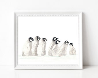 Baby Penguins - 8"x10" - Various Sizes - Wall Art - Gifts - Emperor Penguins - Arctic Art - Home Decor - Nursery Art - Winter - Penguin Art