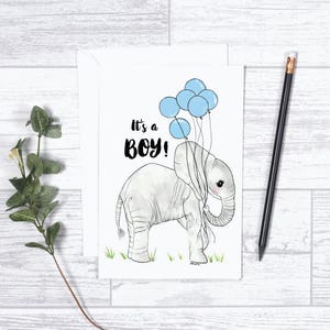 Olifant Het is een jongen! - Notitiekaarten - 4"x6" - Individueel - Wenskaart - Cadeaus voor baby - Babyshower - Babyaankondiging - Baby Boy - Blauw