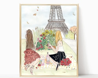 You Me Paris Oui. - Prints - 8"x10" - Various Sizes - Wall Art - Gifts for Her - Fall Art - Autumn Art - Best Friends - Eiffel Tower - Paris