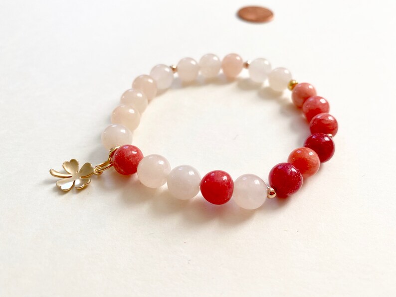 Dyes Quartz Bracelet Gold plated Four-leaf Clover Charm Healing Stone Bracelet Valentine/'s Day Gift Opal Peach Stretch Bracelet