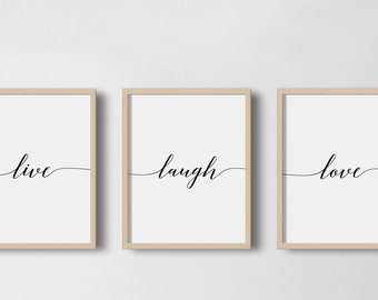 Live Laugh Love Prints, Set of 3 Printable Minimalist Typography Art, Love Quote Nursery Decoration, Bedroom Home Wall Art, Instant Download