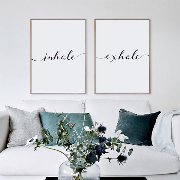 Printable Inhale Exhale, Minimalist Typography Art, Yoga Pilates Wall Art, Relaxation Gifts, Breathe Print, Home Wall Art, Instant Download