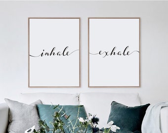 Printable Inhale Exhale, Minimalist Typography Art, Yoga Pilates Wall Art, Relaxation Gifts, Breathe Print, Home Wall Art, Instant Download