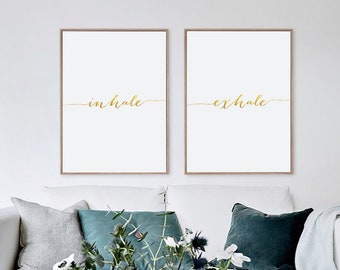 Printable Gold Inhale Exhale Typography Art, Minimalist Yoga Wall Art, Relaxation Gifts, Breathe Print, Home Wall Art, Instant Download