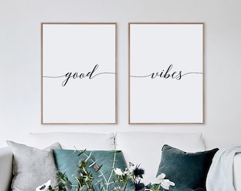 Good Vibes Print, Printable Minimalist Typography Art, Positive Inspiration Quote, Good Vibes Sign Wall Art Decoration, Instant Download