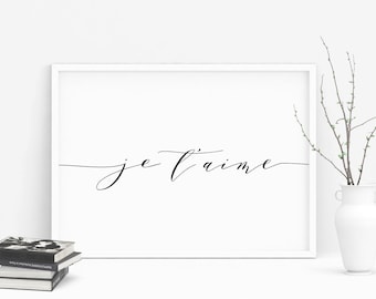 Je t’aime, Printable Minimalist Typography Art, French I Love You Print Love Poster, Minimalist Wall Art Decoration Gift, Instant Download