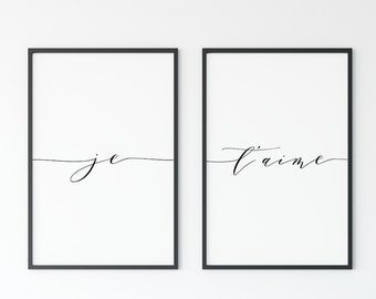 Je t'aime, afdrukbare Minimalist typografie kunst, Frans I Love u Print Love Poster, minimalistische Wall Art decoratie Gift, Instant Download