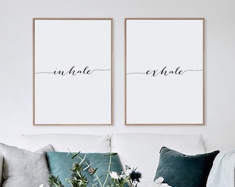 Inhale Exhale, Printable Minimalist Typography Art, Yoga Pilates Wall Art, Relaxation Gifts, Breathe Print, Home Wall Art, Instant Download