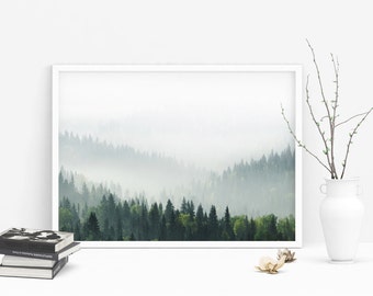 Fog Mountains Landscape #2- Misty Forest Photography, Fog Mist Photo Print, Nordic Prints, Minimalist wall Art, Instant Download Digital JPG