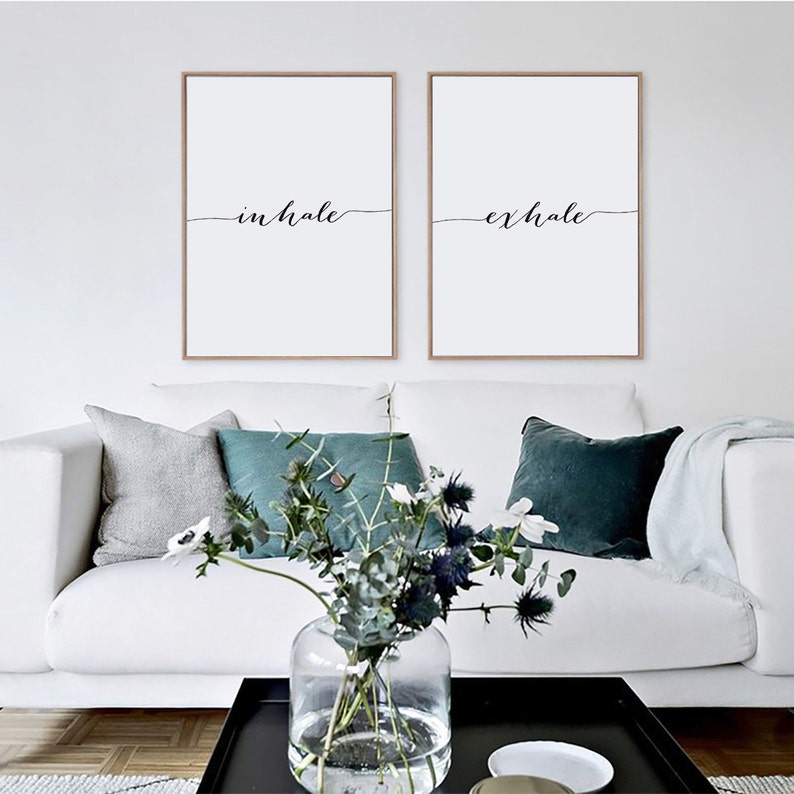 Inhale Exhale, Printable Minimalist Typography Art, Yoga Pilates Wall Art, Relaxation Gifts, Breathe Print, Home Wall Art, Instant Download image 1