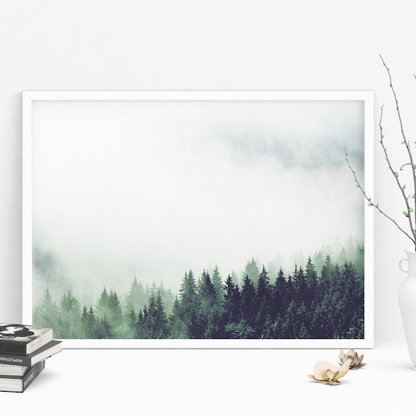 Misty Forest Landscape #1- Mist Mountain Photography, Fog Photo Poster, Nordic Prints, Minimalist wall Art, Instant Download Digital Picture