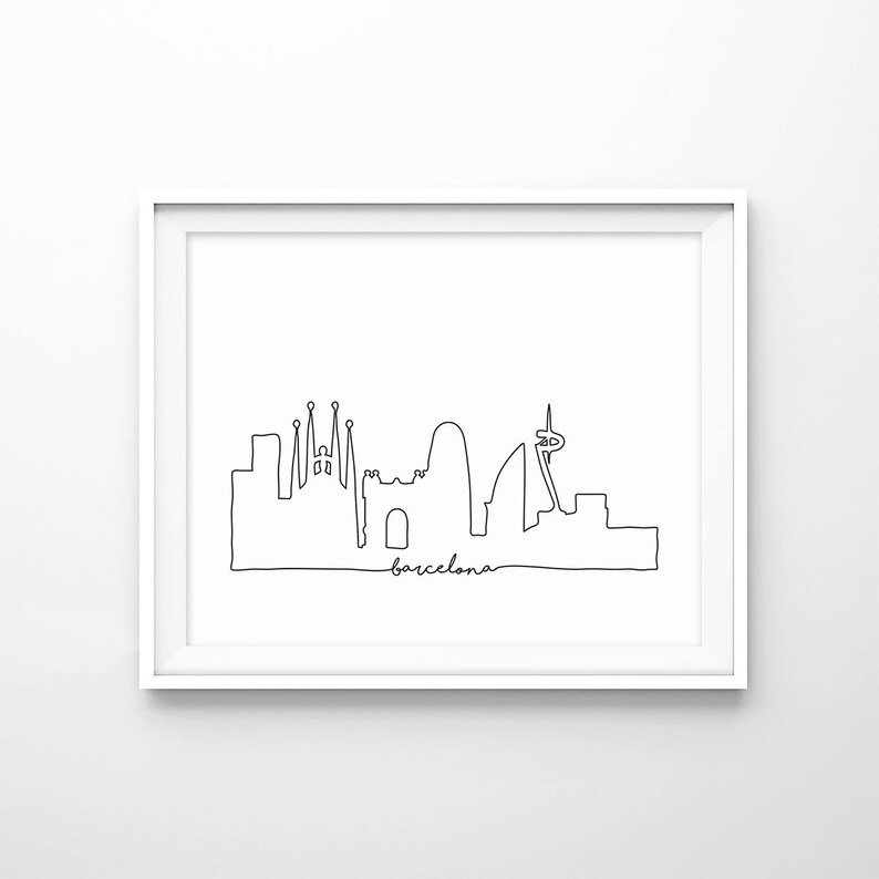 Barcelona Skyline Print, City Skyline Outline Poster, City Skyline Sketch Art, Modern Minimalist Abstract Line Print, Digital Download image 1