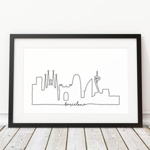 Barcelona Skyline Print, City Skyline Outline Poster, City Skyline Sketch Art, Modern Minimalist Abstract Line Print, Digital Download image 2