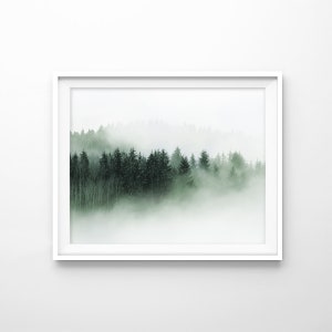 Foggy Forest Landscape 3 Misty Forest Photography, Fog Mist Photo Print, Nordic Prints, Minimalist wall Art, Instant Download Digital JPG image 2