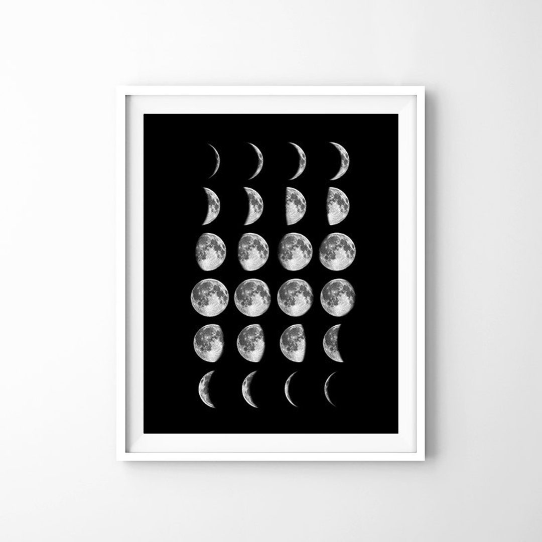 Moon Phases in Black Background, Moon Photo, Moon Wall Art, Moon