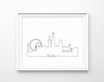 London Skyline Print, City Skyline Outline Poster, City Skyline Sketch Art, Cartel de impresión de línea abstracta minimalista moderna, descarga digital