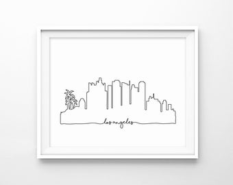 Los Angeles Skyline Druck, Stadt Skyline Umriss Poster, Stadt Silhouette Skizze Kunst, minimalistische Linie Druck, Home-Wand-Kunst, digitaler Download