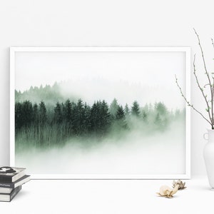Foggy Forest Landscape 3 Misty Forest Photography, Fog Mist Photo Print, Nordic Prints, Minimalist wall Art, Instant Download Digital JPG image 1